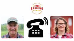 Care Farming Network consultations (Image: CFN logo centered up at top. Next row/line with three images: (left) Woody, (middle) black silhouette of a ringing phone, (right) Andrea.)