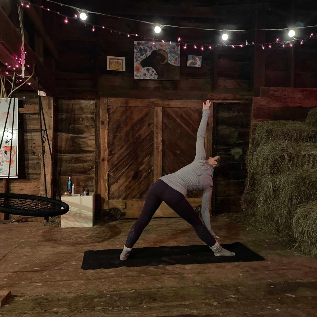 Yoga in barn